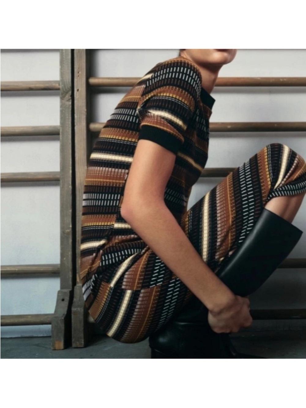 Zara Jacquard Knit Midi Dress Striped Multicolor Bodycon Size M - Picture 2 of 10